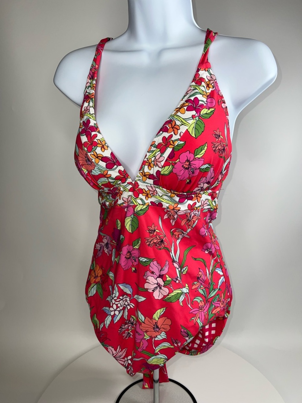 💖NWT TOMMY BAHAMA SUMMER FLORAL REVERSIBLE CROSS BACK ONE PIECE SWIMSUIT SIZE 12 - Picture 6 of 15